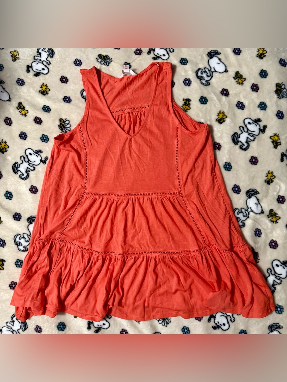 Time and Tru Orange Tank Top with Ruffled Hem and Eyelet Detailing S